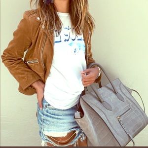 BCBG Taupe Brown Suede Moto Jacket